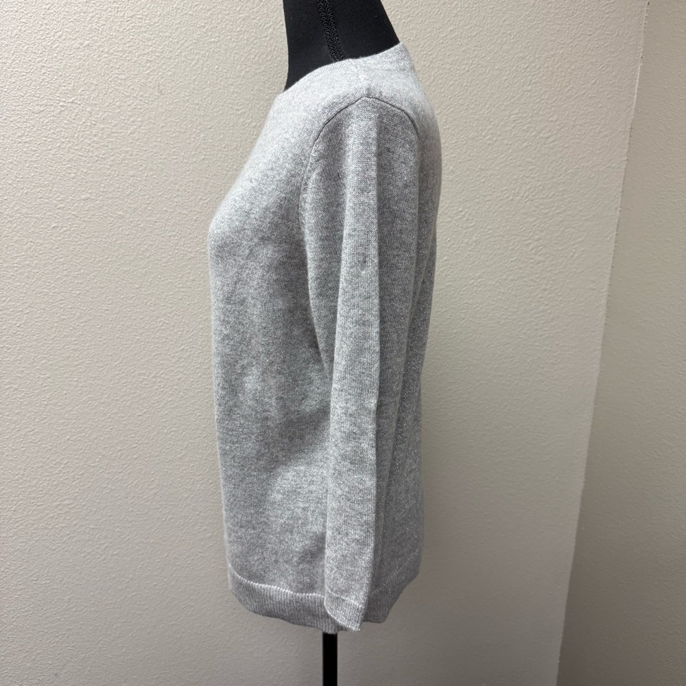 Talbots Petite Cashmere Metallic Gray Sweater LP Soft Luxe Classic Knit Top - Picture 4 of 9